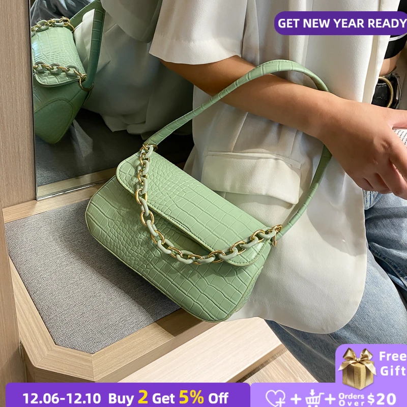 

Новые модные женские маленькие сумки через плечо с цепочкой из искусственной кожи, женские сумочки-Багет, сумочки, повседневные сумочки, же...