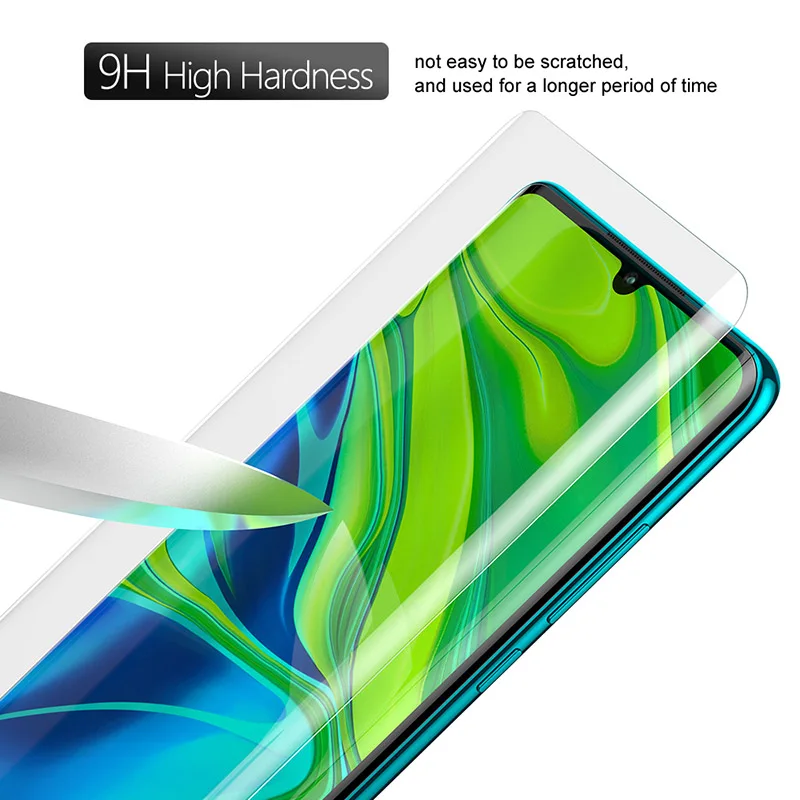 Защитное стекло закаленное для XiaoMi Note 10 с распознаванием отпечатков пальцев УФ
