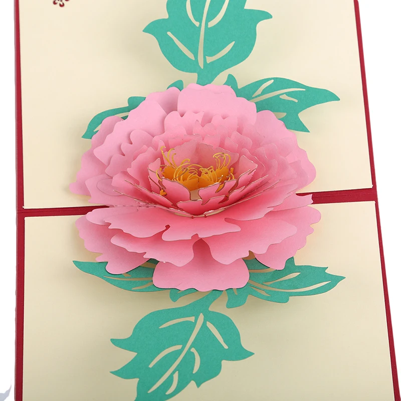 3D Pop UP Cards Gifts Flower Greeting Luoyang Peony Party Invitation Postcards With Envelope Baby Shower Gift Happy Birthday | Дом и сад