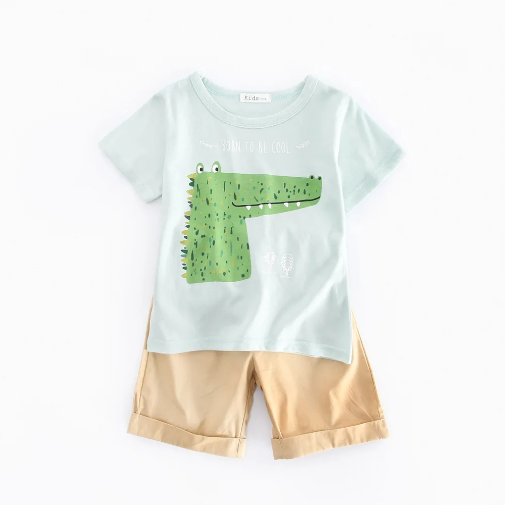 

2021 2PCS Children's Outfit Sets Boys O-Neck T-Shirt and Shorts Summer Casual Cartoon Print Kids Boy Cotton Clothes