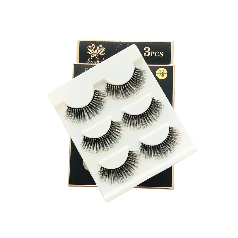 3 пары натуральных накладных ресниц искусственные 3D норковые тонкие мягкие