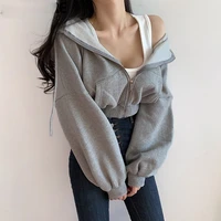 short hoodies women solid sweatshirt tracksuit long sleeve female crop top 2020 fashion korean clothing harajuku