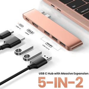 6 in 2 usb c hub dual type c to multi usb 3 0 4k hdmi for macbook pro air adapter 100w thunderbolt 3 dock sdtf port type c hub free global shipping