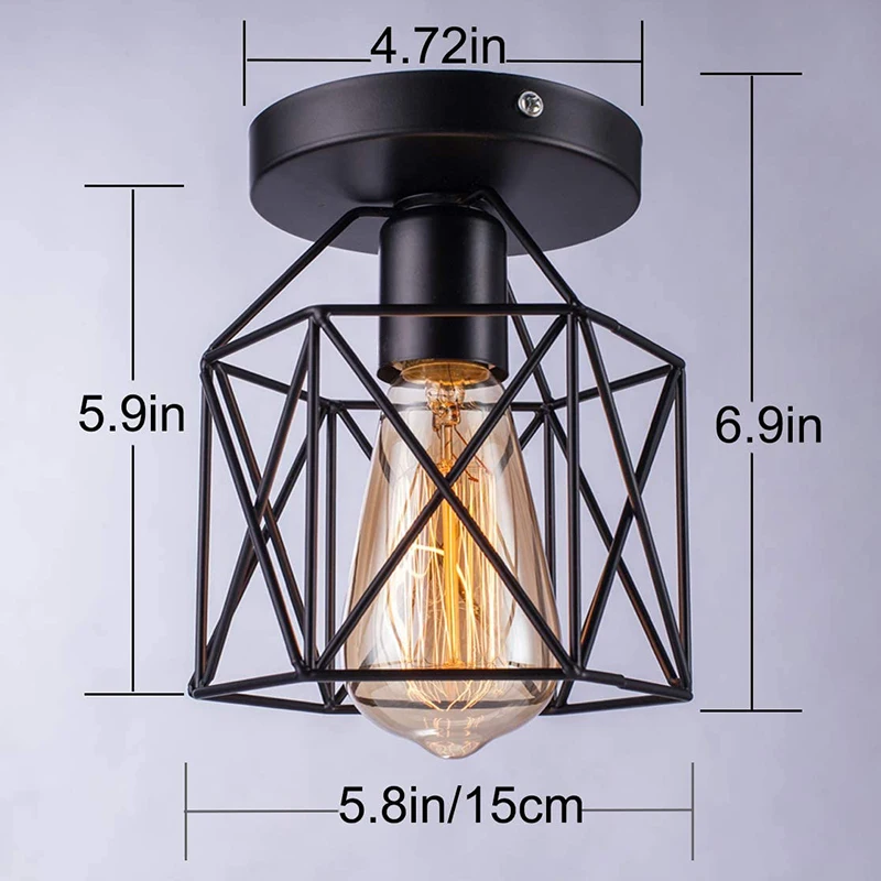 Semi-Flush Mount Ceiling Light E26 Retro Black Industrial Fixture for Porch Kitchen Lighting 2 Pack | Лампы и освещение