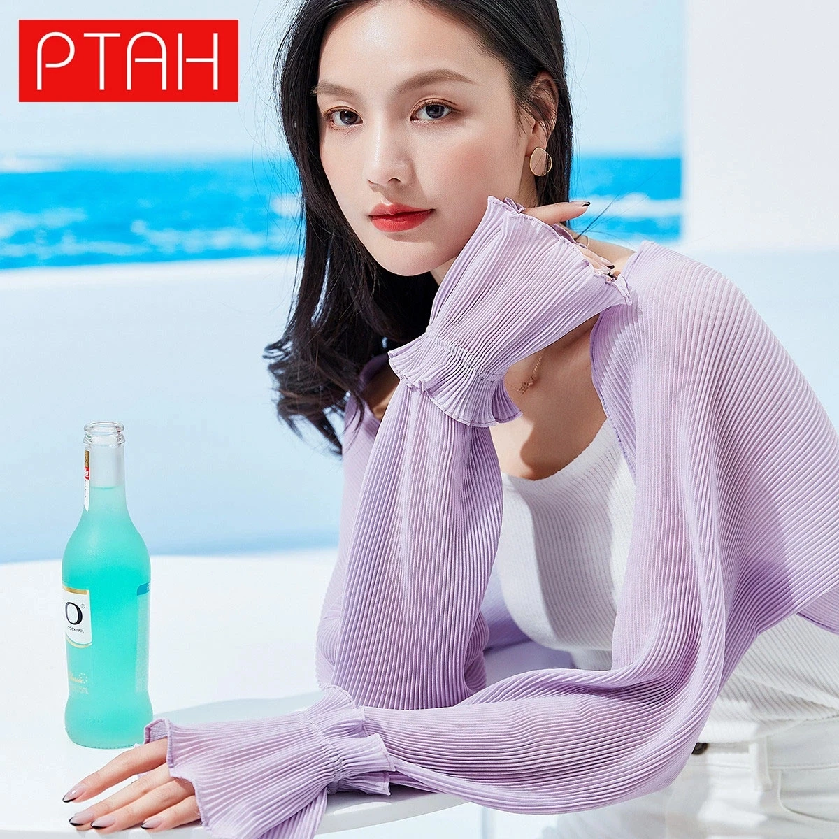 

[PTAH] Fashion Shawl Sun Protection Clothes Comfort Anti-UV Breathable for Women Outdoor Sports Arm Sleeve Ruffle Sunscreen Cuff