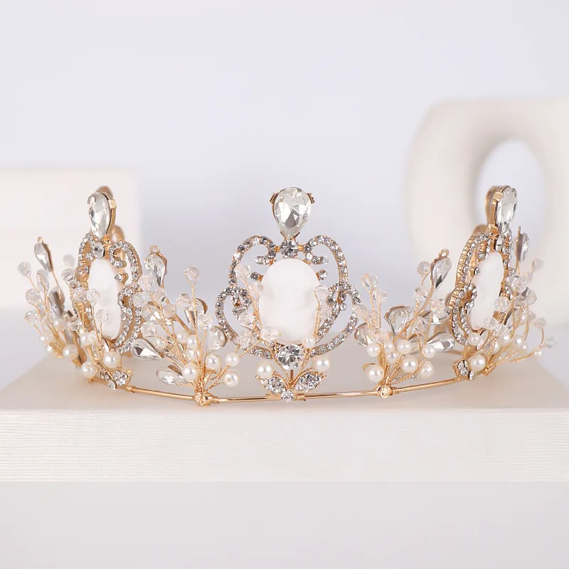 

Женский свадебный головной убор, большой головной убор с искусственным жемчугом и кристаллами, украшение для платья невесты, LXH