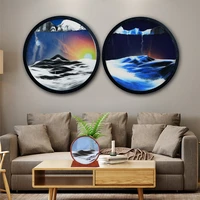 710 in wall hanging moving sand painting art picture round glass deep sea sandscape in motion flowing sand frame sand painting