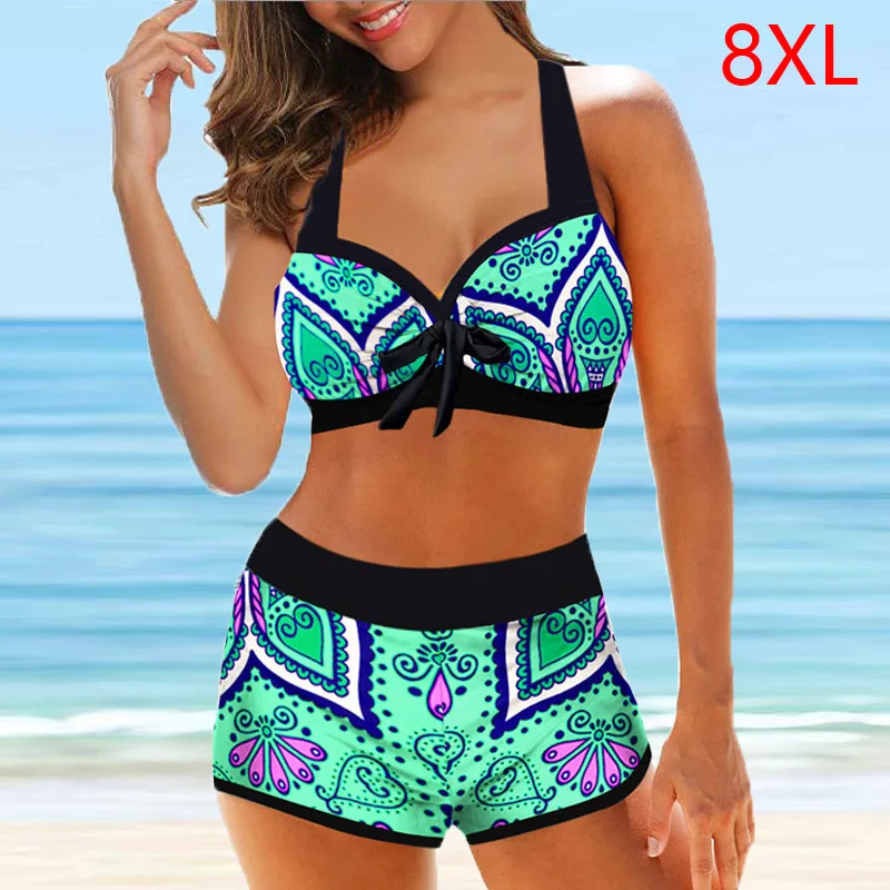 

2020 Woman 8XL Swimwear High Waist Bikini Big Women Bathing Suits Floral Vintage Female Sexy Bather Swimsuits