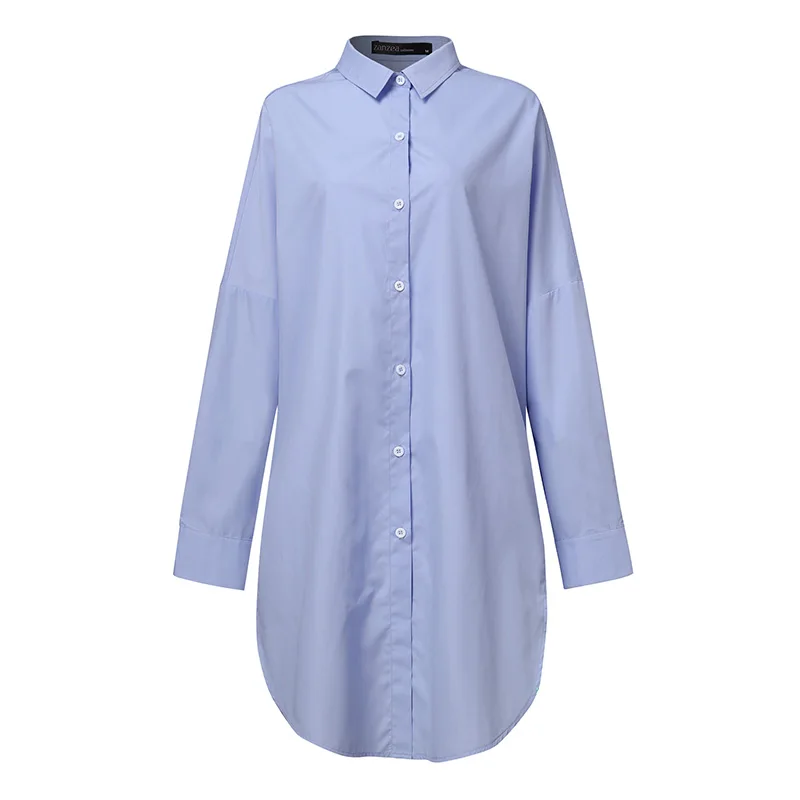 

Top Fashion Women Casual Shirt ZANZEA Spring Lapel Neck Blouse Casual Long Sleeve Split Hem Blusas Solid Buttons Tunic Oversized
