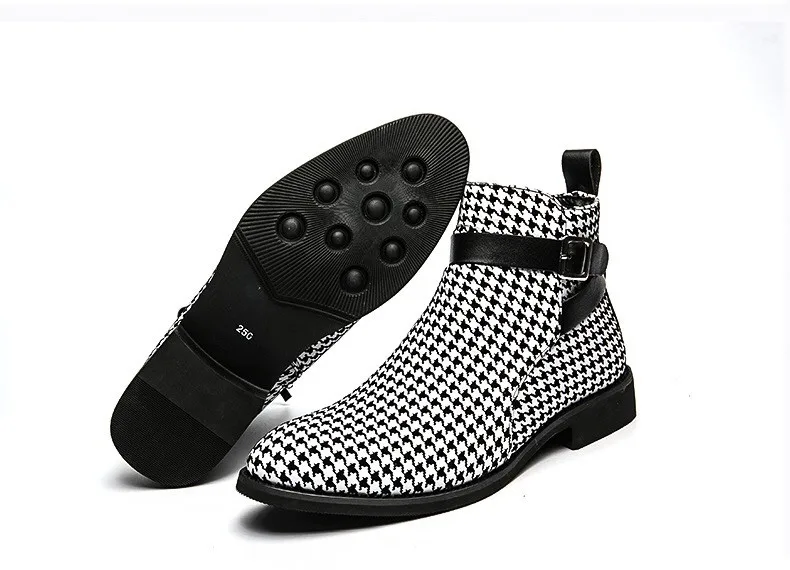 

2021 New Men's Casual Shoes Fashion Thousand Bird Plaid High Top Buckle Roman Casual Shoes Gentleman Comfortable Hot Sale