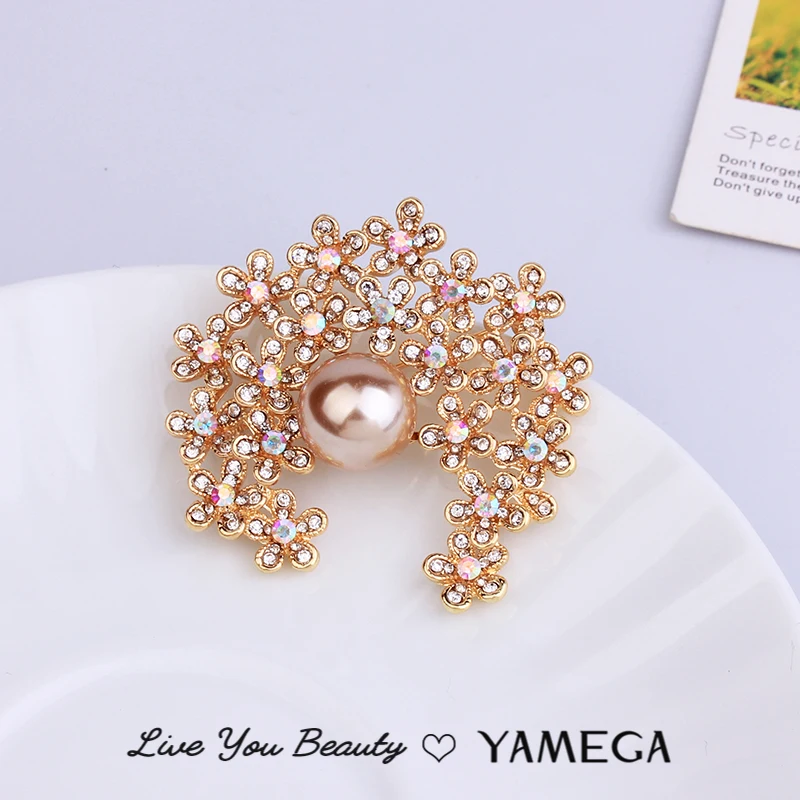 Модные золотые стразы брошь булавка цветок броши для офиса лацкан булавки