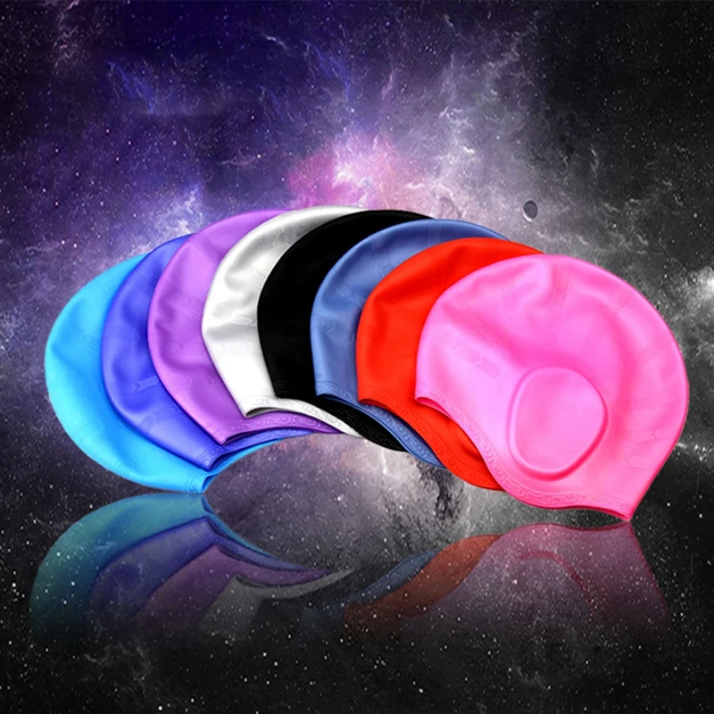 

Womens Silicone Swim Cap for Long Hair 3D Ergonomic Design Silicone Swimming Caps for Women Kids Men Adults Boys Girls