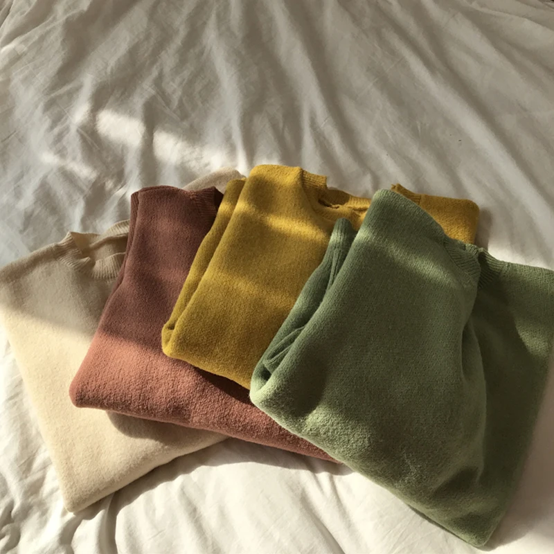 Женский теплый зимний свитер корейские свободные вязаные пуловеры милый