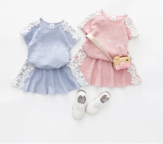 Кружевная футболка для девочек + кружевная юбка Летний Новый Стиль Детский