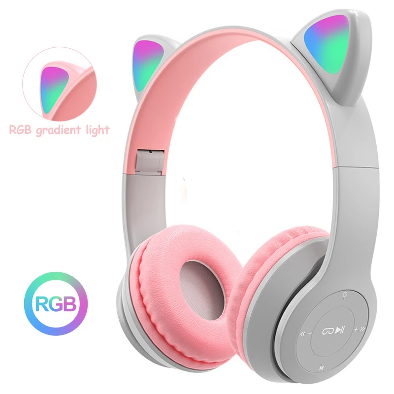 

Wireless Headphones Cat Ear with Mic Bluetooth Glow Light Stereo Bass Helmets Children Gamer Girl Gifts PC Phone Gaming Headset