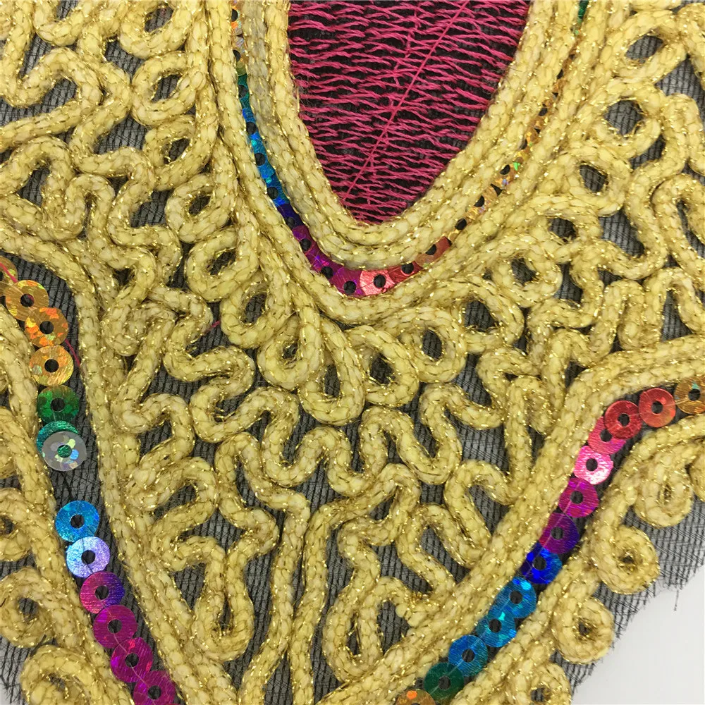 Вышивка в этническом стиле воротник Венеция сердце блестки Цветочная одежда