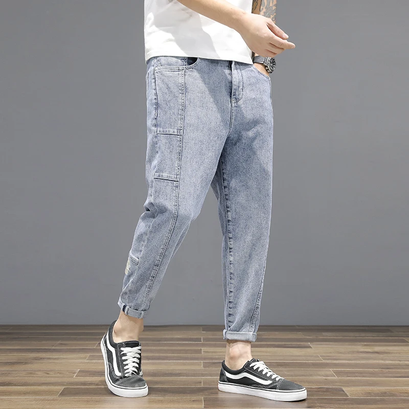 

2021 Summer Elastic Loose Jeans Men Summer Ultra-Thin Harem Pants Fashion Skinny Men Capri Beam Feet Harlan Jeans Long Pants