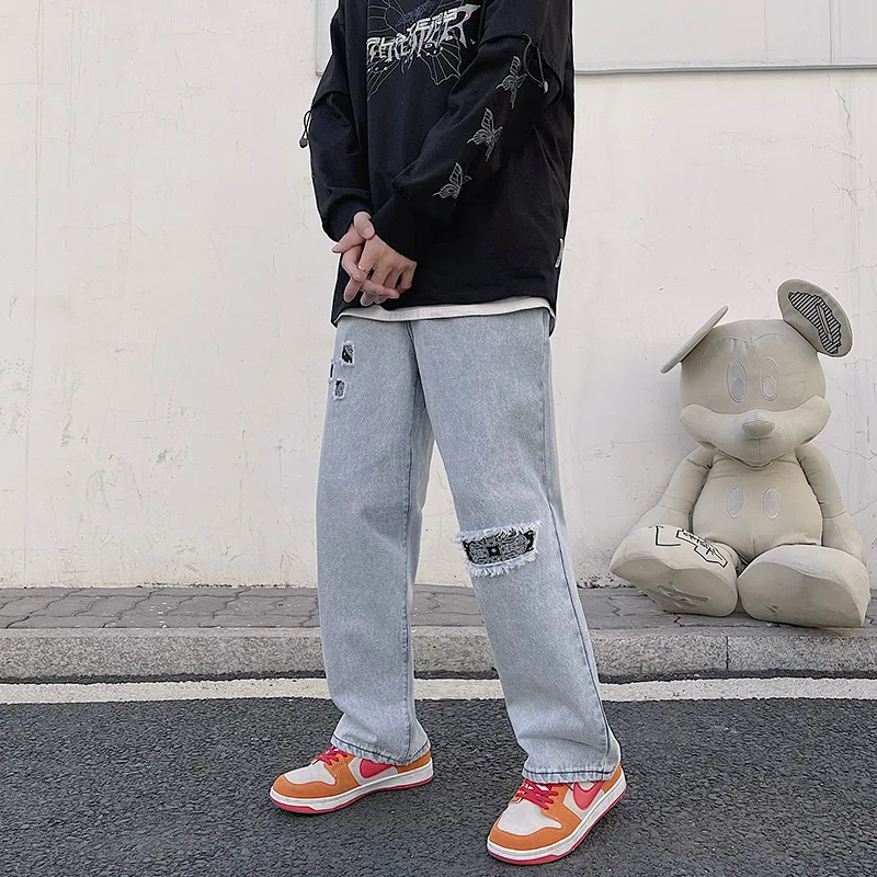 

Men's Loose Ripped Jeans Fashion Patchwork Jeans Patch Beggars' Pants Men's Spring / Summer Streetwear Hip Hop Pants 2021 New
