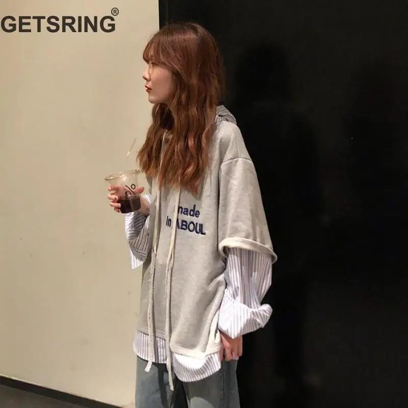 GETSRING Женская толстовка нерегулярные поддельные две части пуловеры свитшоты