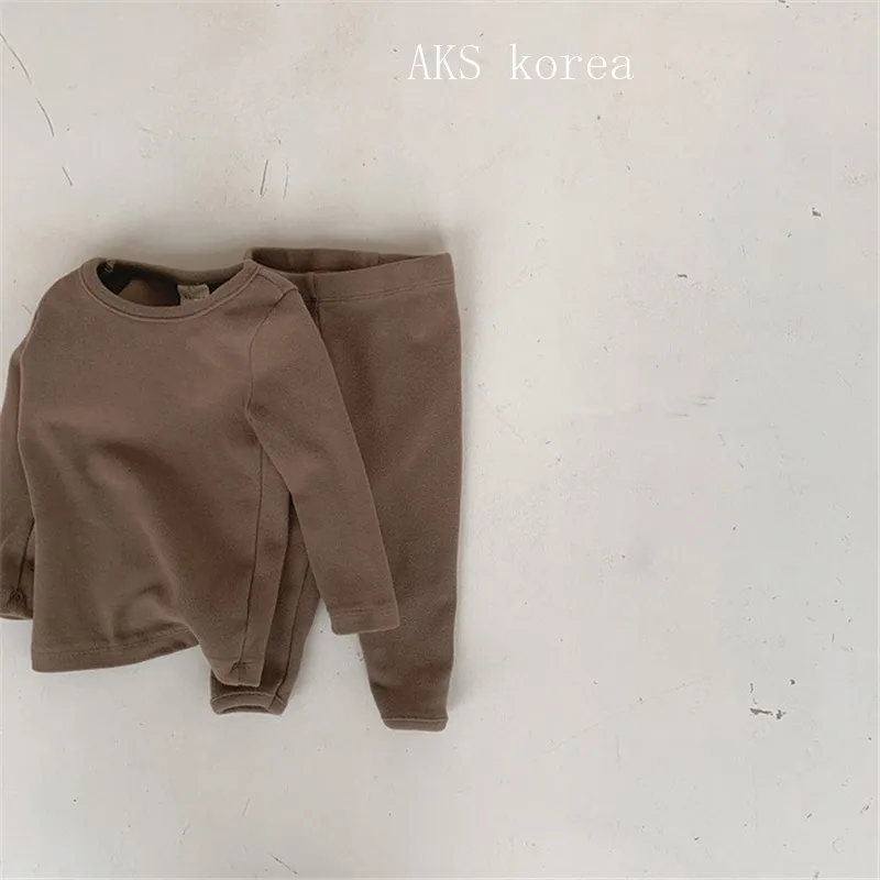 

Baby Long-sleeved+pants Suit Home Service Autumn and Winter Models Kids Baby Solid Color Pullover Bottoming Shirt Pajamas Set