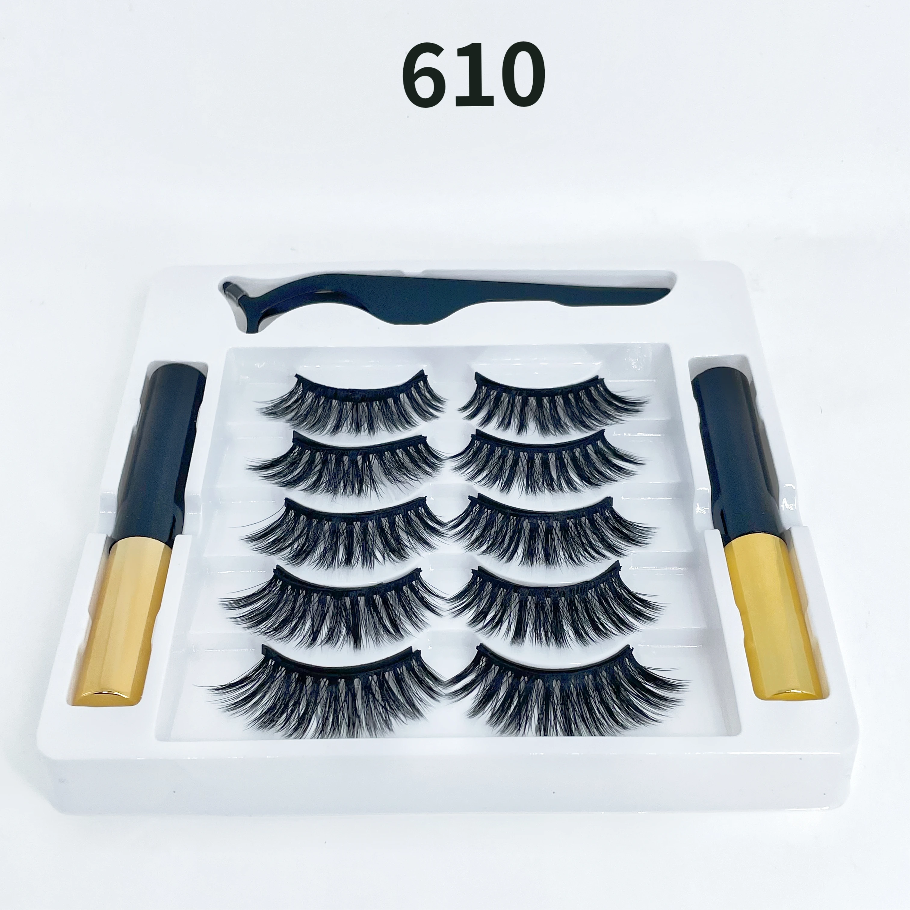 

Five pairs of magnetic eyelashes waterproof liquid magnetic eyeliner set 3D magnetic eyeliner false eyelashes set makeup