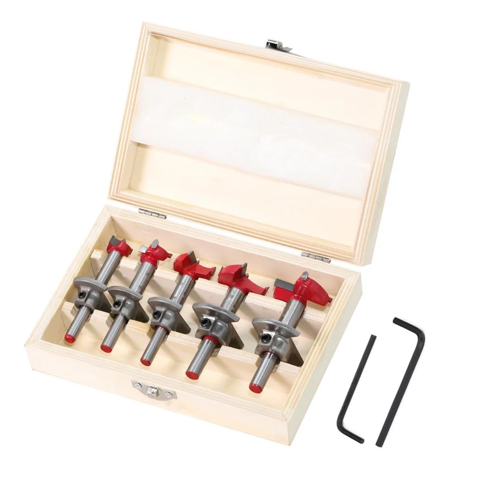 

5pc Diameter 15,20,25,30,35mm Adjustable Carbide Drill Bits Hinge Hole Opener Boring Bit Tipped Drilling Tool Woodworking Cutter