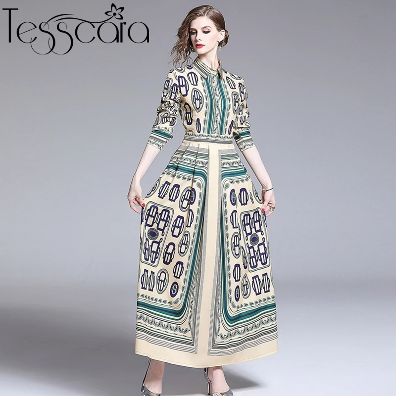 Женская Осенняя элегантная рубашка TESSCARA длинное вечерние нее платье макси с