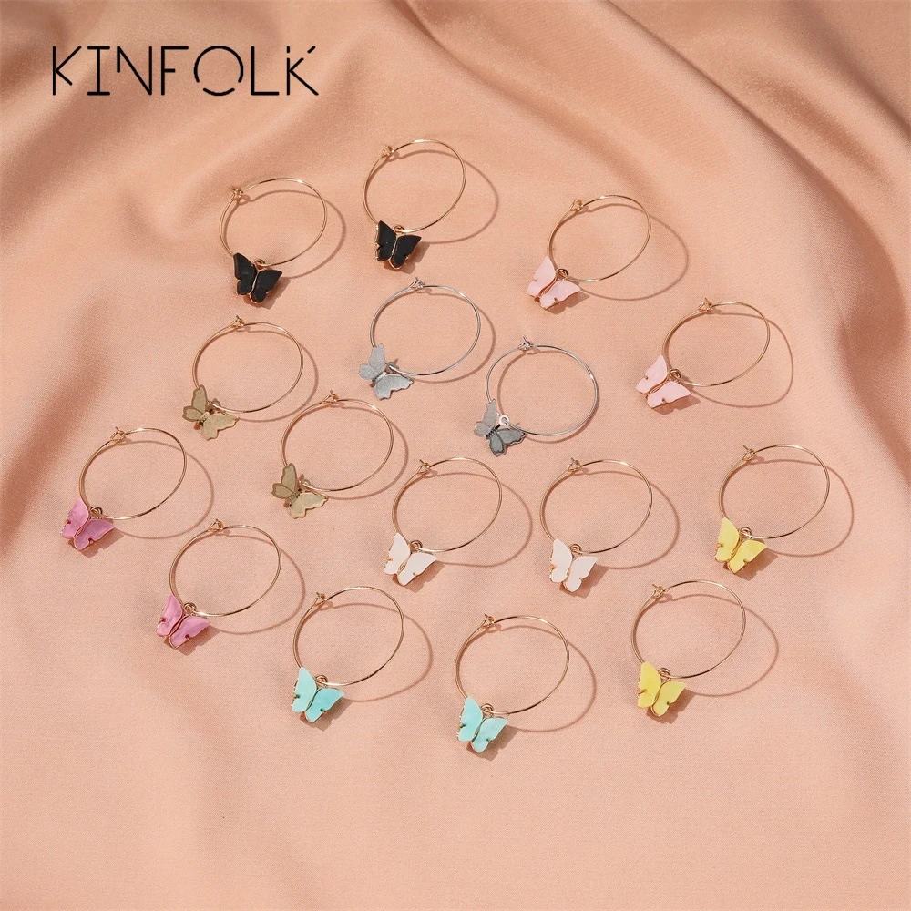 

KINFOLK Fashion Butterfly Hoop Earrings For Women Dangle Charm Butterfly Chain Jewelry Charms Acrylic Earring Bohemian 2020