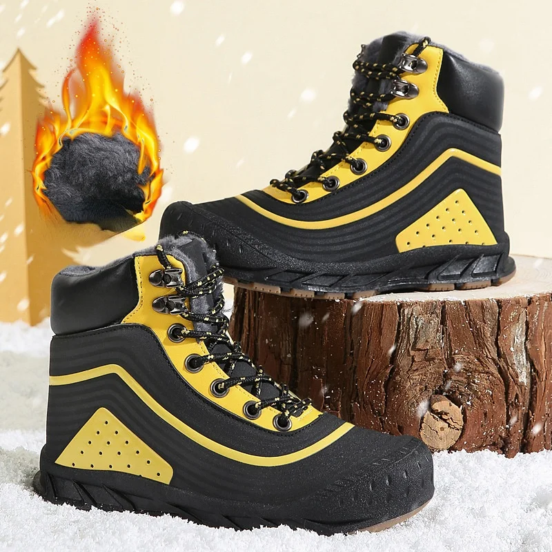 children's cotton shoes winter fur warm kid's snow boots boys girls high top outdoor student mountaineering shoes hiking boots