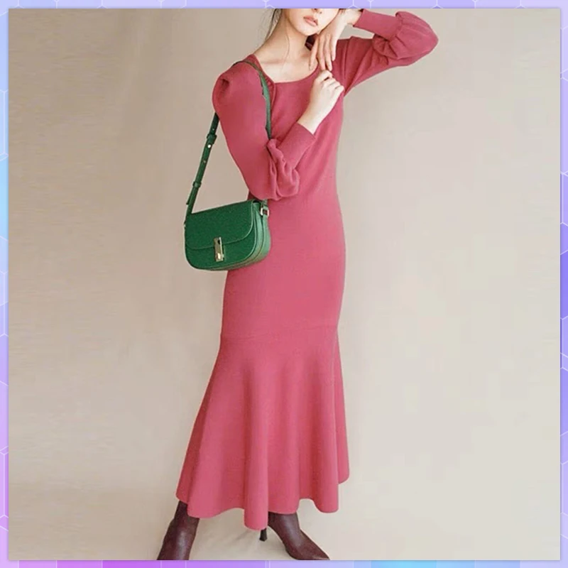 Зимнее женское платье халаты японские платья однотонные с длинным рукавом на