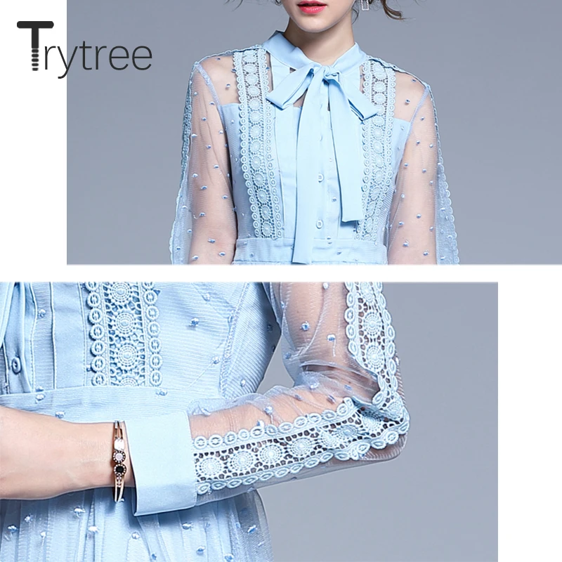 Женское Повседневное платье с вуалью Trytree синее офисное трапециевидной формы до