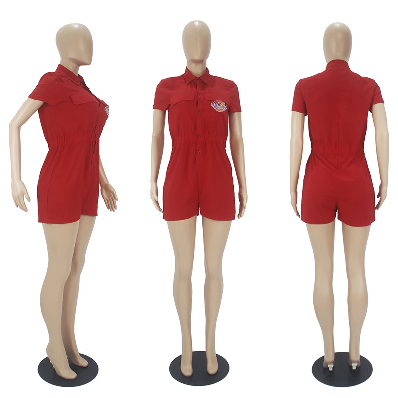 

2021 New Women's Clothing Jumpsuits Chic Fashion Pockets Vintage Summer Short Sleeve Rompers Cargo Pants Female Short Jumpsuits