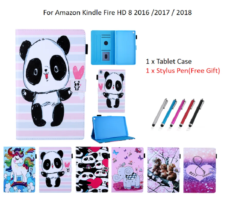 Чехол для Amazon Kindle Fire HD8 2016/2017/2018 чехол HD 8 Etui ручка планшета Funda 2018 2017 Cat | Компьютеры