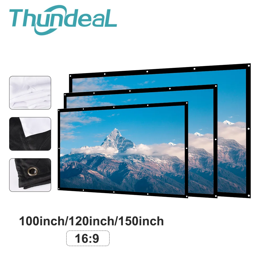 ThundeaL Портативный светодиодный проектор 100 120 150 дюймов 16:9 белый занавес