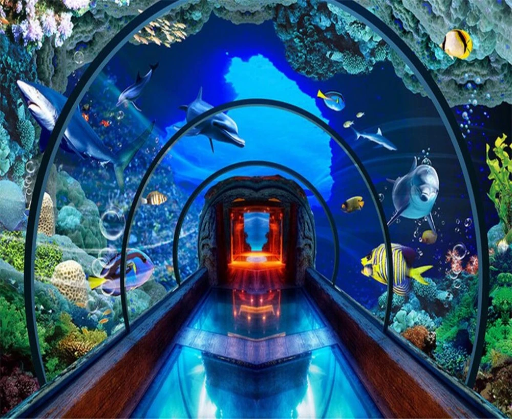 Большие настенные обои Beibehang Подводный мир аквариума 3D Стерео ТВ задний фон декоративная живопись для дома.