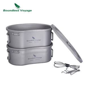 Набор посуды для кемпинга, походов, титановая, со складной ручкой