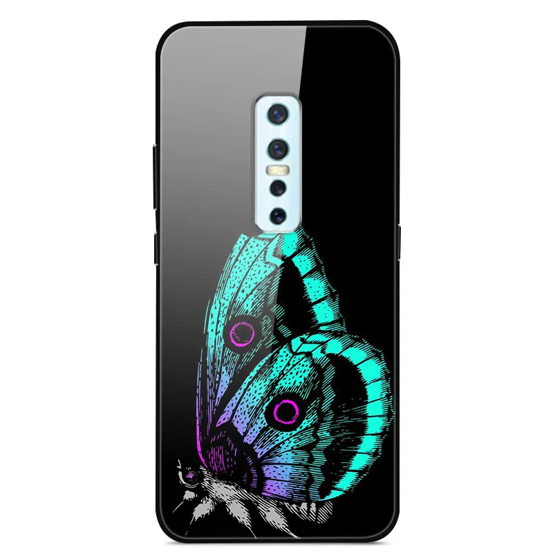 

For VIVO V17 Pro Phone Case Tempered Glass Case Back Cover With Black Silicone Bumper Series 3