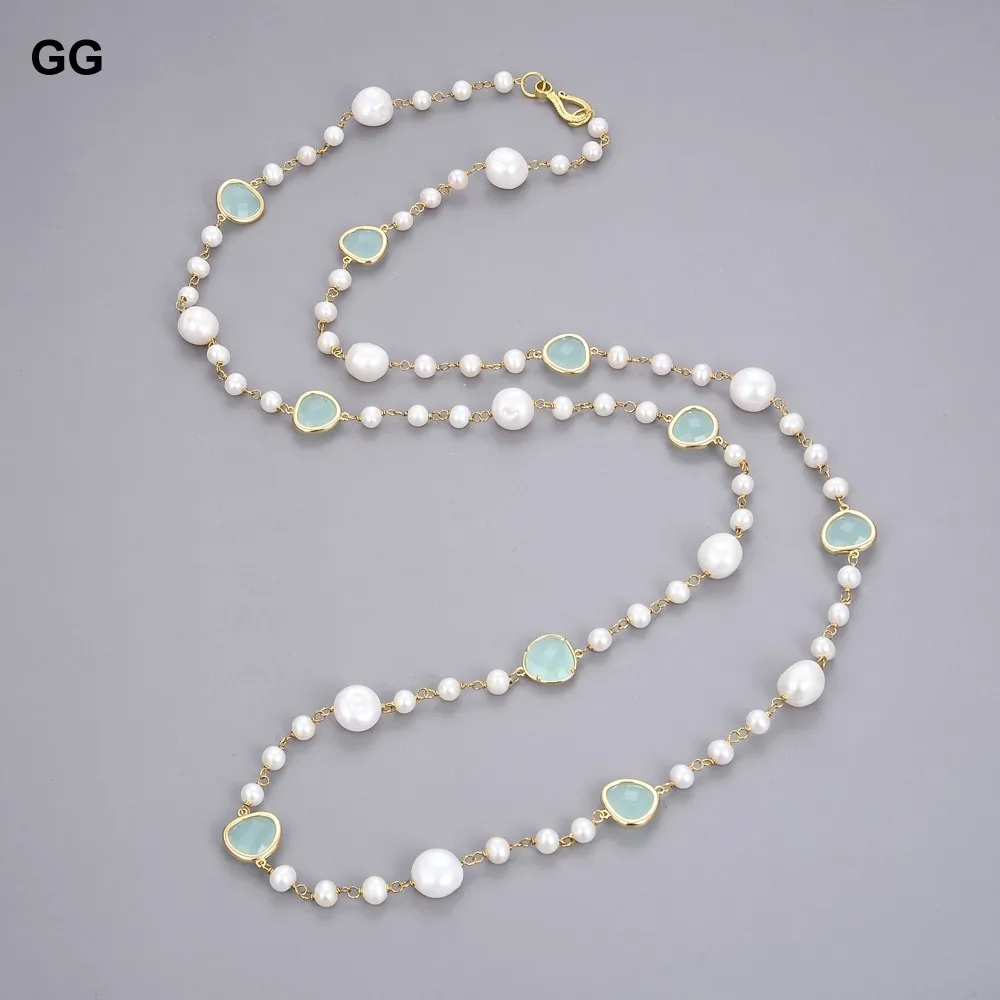 GG ювелирные изделия 44 &quot15 мм белый БАРОККО Кеши жемчуг синий кристалл ожерелье |