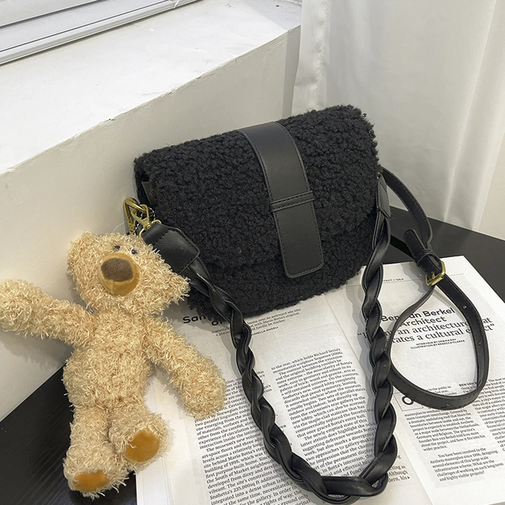 

Женские повседневные плюшевые сумки через плечо из искусственной кожи, женские модные однотонные сумки-мессенджеры, скрученные маленькие ...
