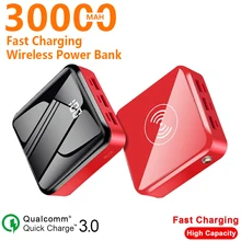 Powerbank 30000mAh Mini QI Wireless PowerBank Digital Display With 3 USB Ports Fast Charging Battery for IPhone Xiaomi Samaung