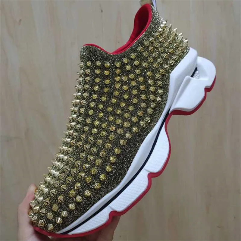 

Luxury Brand couple Sequins Shoes High Top Studded Rivets Lace-Up Crystal Casual Sneakers Men Women Running Sprots Size 35-46
