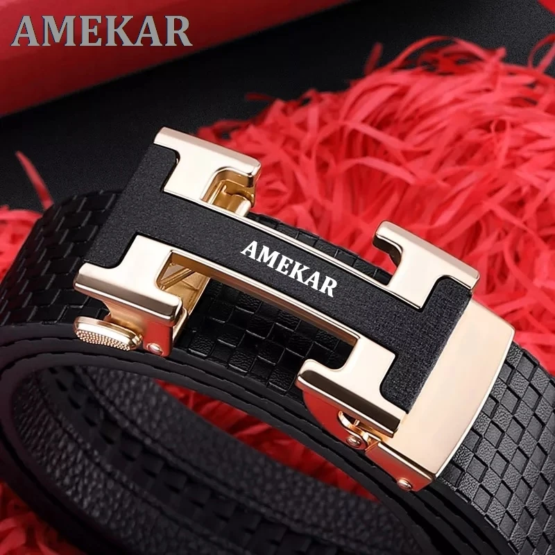 

Men 's Leather Fashion H-Shaped Automatic Buckle Cowhide Young Leather Fashion Casual Business Belt 4cm