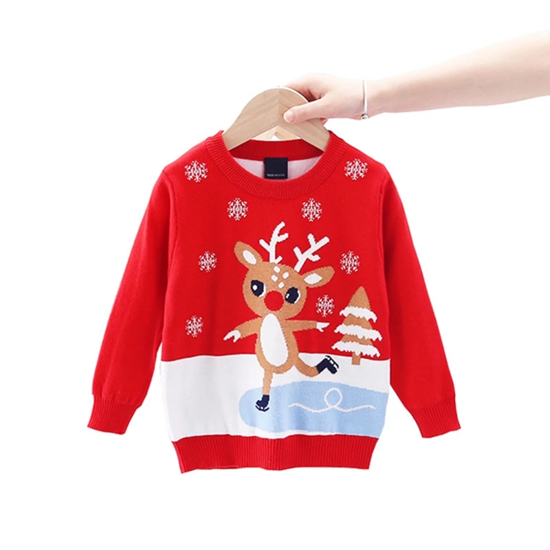 Рождественский жаккардовый вязаный свитер со снежинками для девочек детские