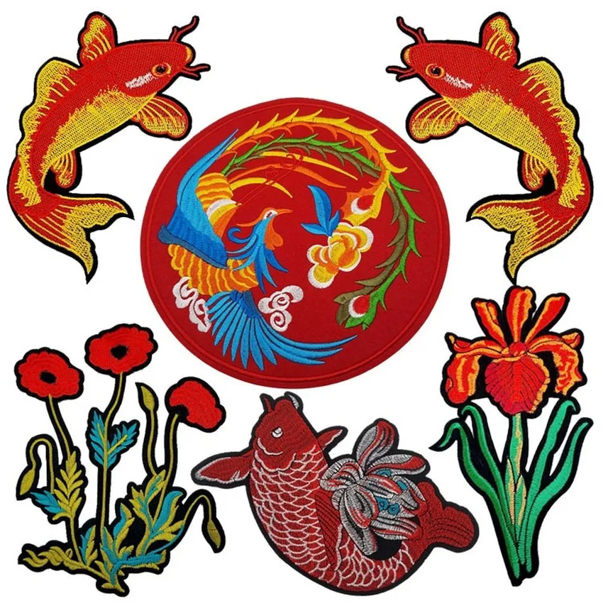 

Phoenix Goldfish Animal Fish Embroidered Patches Flower Style DIY Sewing Patch Embroidery Applique Decorations for Clothes Shoes