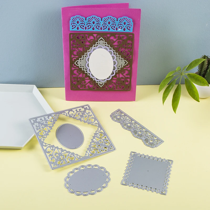 

Metal Cutting Dies Lace Rectangle Oval Background Frame Dies Stencils for Scrapbooking dies Paper Photo Craft dies Template Dies