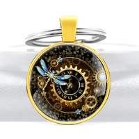 steampunk butterfly gear glass cabochon metal pendant key chain classic men women key ring jewelry keychains gifts