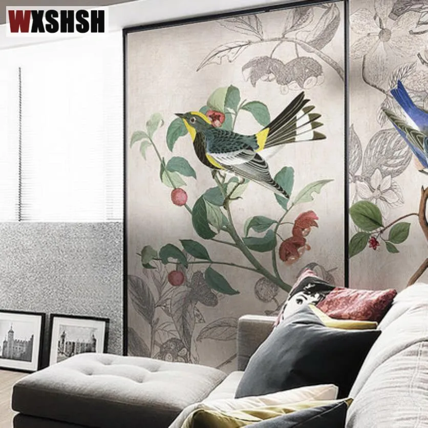 Статическая прозрачная оконная пленка размер на заказ ПВХ птицы и цветы живопись