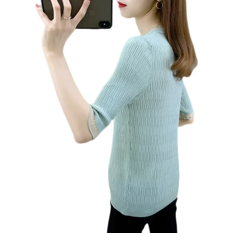 

Room 200334, row 7, No.3 lower] real shooting of lace letter M, mid sleeve, slim fitting, ice silk sleeve, 31