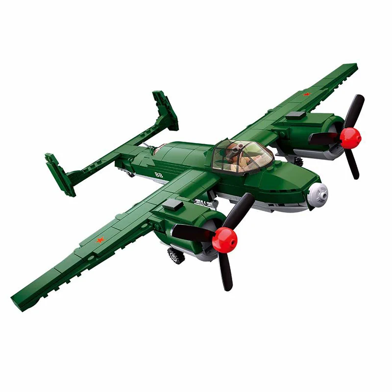 

Air Force Series Building Block Toys Soviet TU-2 Bomber Model DIY Aircraft Soldier Weapon Assembly Brick Children's Toys No Box