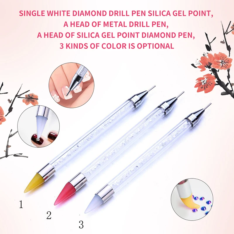 Новинка двухконцевая Силиконовая ручка для дизайна ногтей точечная стразы
